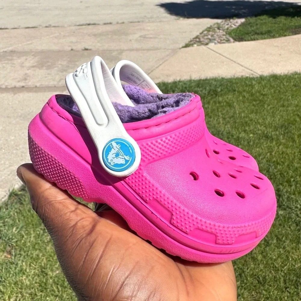Crocs Kids Classic Lined Clogs Toddler‎ Size 5 Neon Pink Purple Sandals